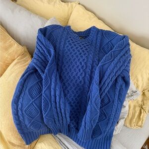 Blue Cable Knit Crewneck Sweater